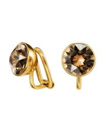 Traveller Clip-on Earrings - Gold Coloured - Crystals - Brown/ Golden Shadow...