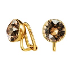 Traveller Clip Oorbellen - Verguld - Kristal - Bruin / Golden Shadow - 10 mm - 157513