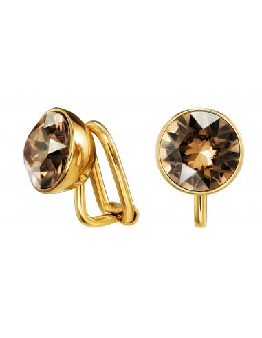Traveller Clip-on Earrings - Gold Coloured - Crystals - Brown/ Golden Shadow - Gold Plated - 10 mm - 157513
