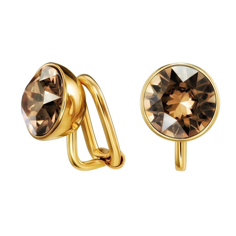 Traveller Clip Oorbellen - Verguld - Kristal - Bruin / Golden Shadow - 10 mm - 157513