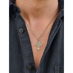 Traveller Kruis Ketting - Heren - Ketting Man - Edelstaal - Zirkonia - 50+5cm lang