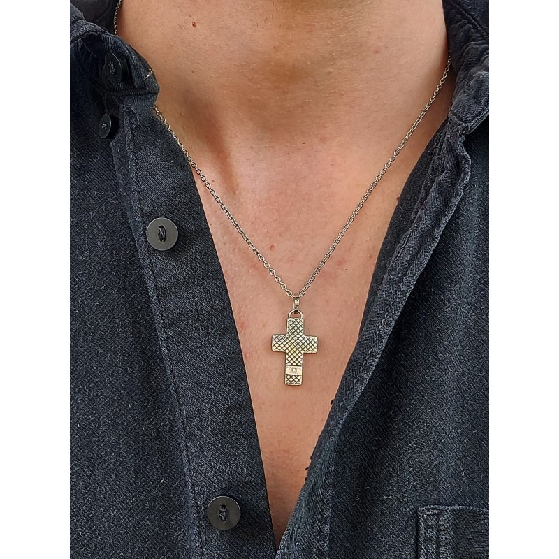 Traveller Cross Chain - Men - Necklace Man - Stainless Steel - Zirconia - 50+5cm long