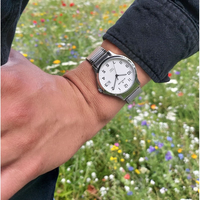 ATRIUM Armbanduhr - Herren - Edelstahl - Flexibles Zugband (21cm) - 5 Bar- Datum - Quartz