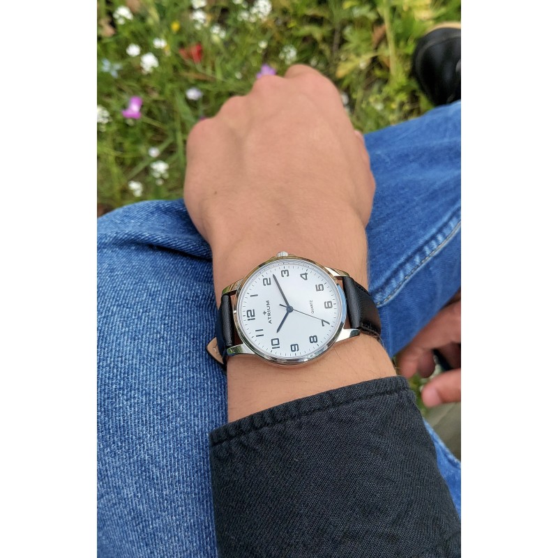 ATRIUM Watch - Men's - Black Leather - Silvertoned - A36-10