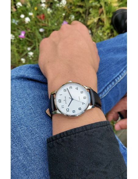 A36-10 Leder Herren - Armbanduhr - Silberfarben ATRIUM - schwarz -