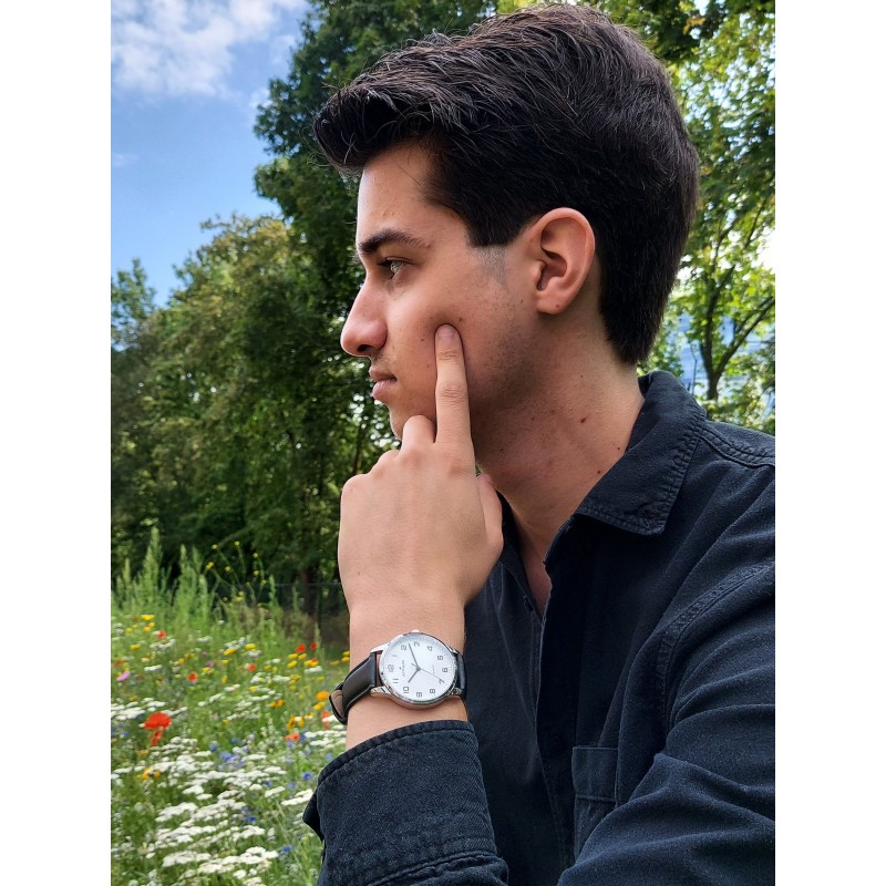 ATRIUM Watch - Men's - Black Leather - Silvertoned - A36-10