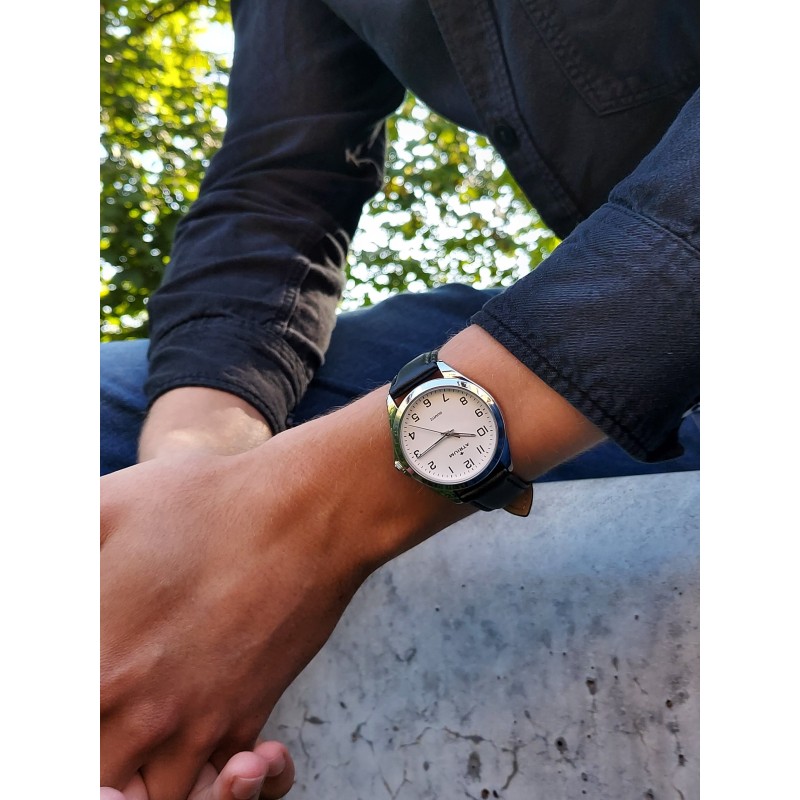 Atrium Horloge - zilverkleurig heren horloge - verstelbaar zwart leren bandje - A10-10 - Osira-shop