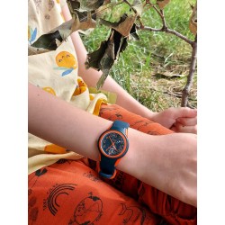 Sinar Horloge - Analoog - Donker Blauw / Oranje - 29mm - 10 Bar - Zacht Verstelbaar Bandje 12-17,5 cm