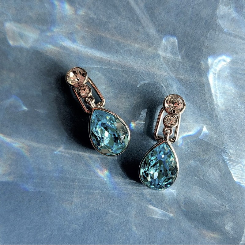 Traveller Ohrclip - Hänger - Silberfarben - Kristalle - Hellblau - Platiniert - 30x10 mm - 157536