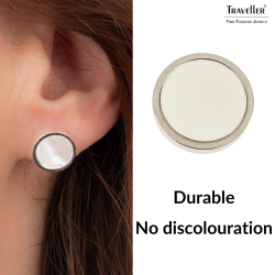 Traveller Earrings - Stainless Steel - Silver Coloured - Mother of Pearl - Ø 12mm