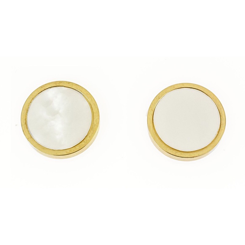 Traveller Earrings - Stainless Steel - Gold Plated - Mother of Pearl - Ø 12mm - 181257