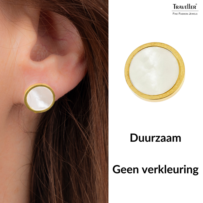 Traveller Oorstekers - Edelstaal - Verguld - Parelmoer - Ø 12 mm - 181257