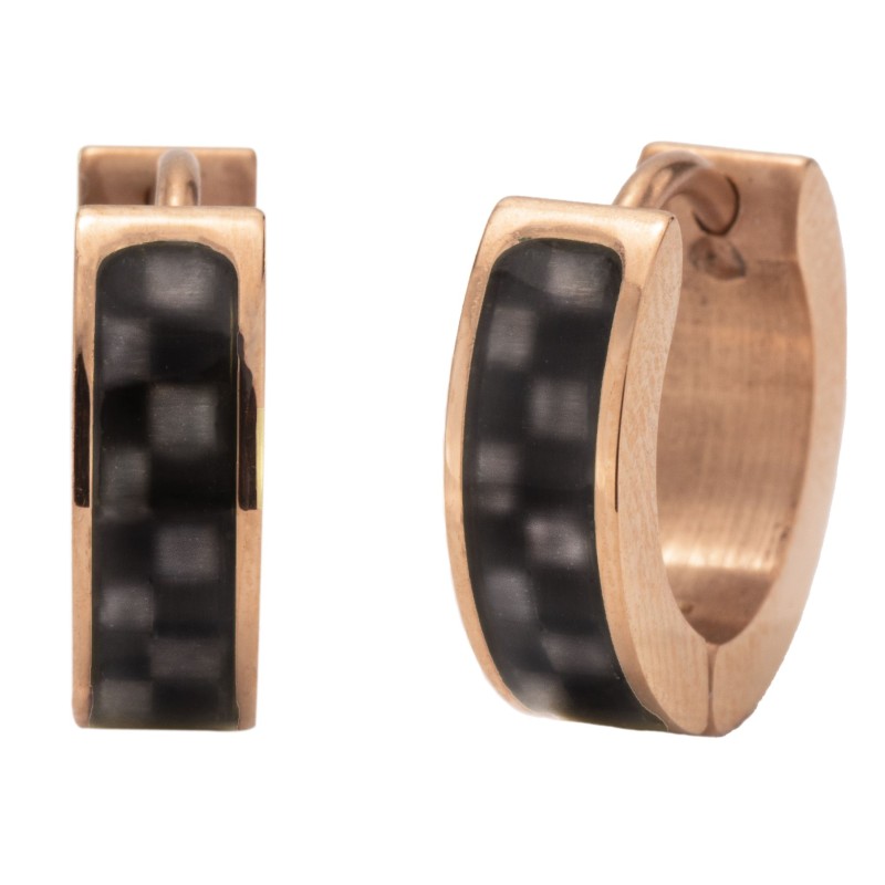 Traveller Hoop Earrings - Men - Stainless Steel - Rosé Gold Plated - Carbon - Black / Grey - Ø 14mm - 181256