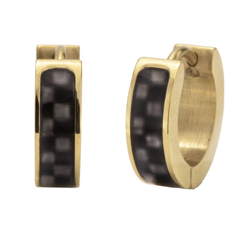 Traveller Hoop Earrings - Men - Stainless Steel - Gold Plated - Carbon - Balck / Grey - Ø 14mm - 181255