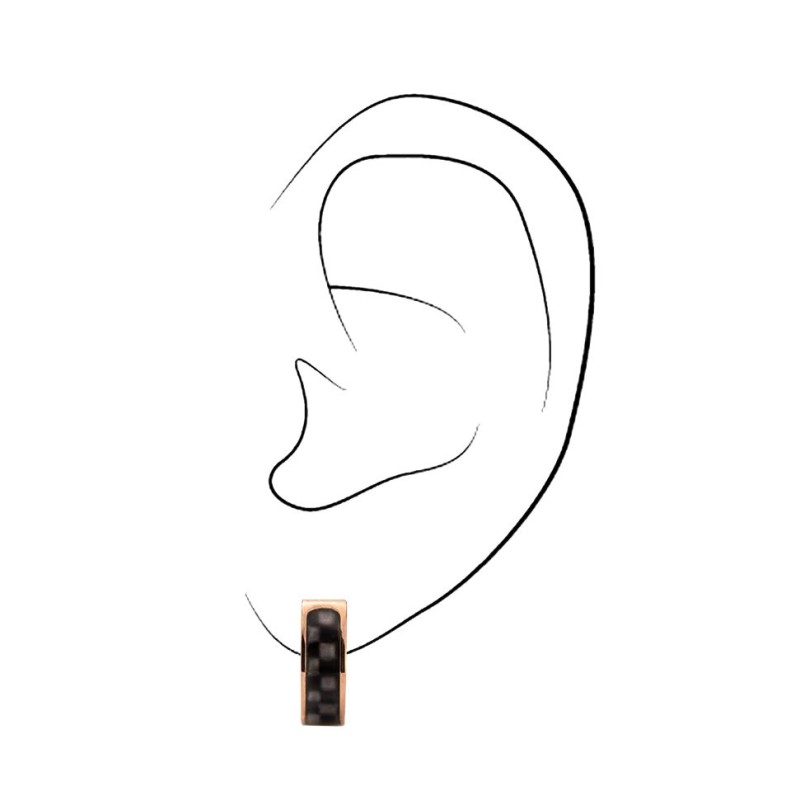 Traveller Hoop Earrings - Men - Stainless Steel - Rosé Gold Plated - Carbon - Black / Grey - Ø 14mm - 181256