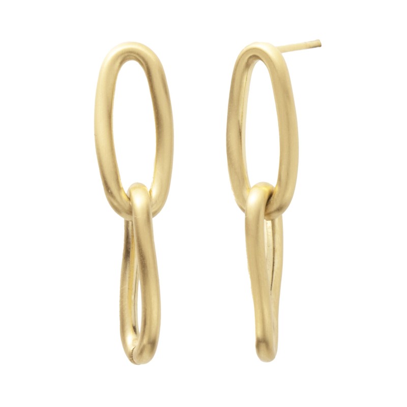 Traveller Drop Earrings - Gold Plated - Matted - Links - Stainless Steel - 30x7 mm - 181254