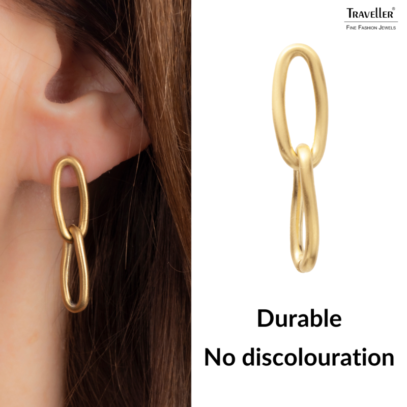 Traveller Drop Earrings - Gold Plated - Matted - Links - Stainless Steel - 30x7 mm - 181254
