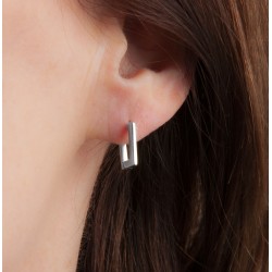 Traveller Hoop Earrings - Stainless Steel - Silver Coloured - Rectangle - 12 mm - 181251