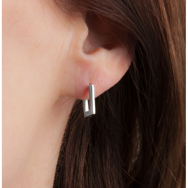 Traveller Hoop Earrings - Stainless Steel - Silver Coloured - Rectangle - 12 mm