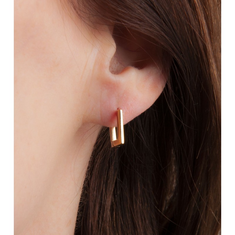 Traveller Hoop Earrings - Stainless Steel - Gold Plated - Rectangle - 12mm - 181250