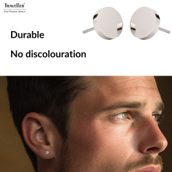 Traveller Stud Earrings - Men - Stainless Steel - Shiny - Ø 8mm - Silver Coloured - 181248