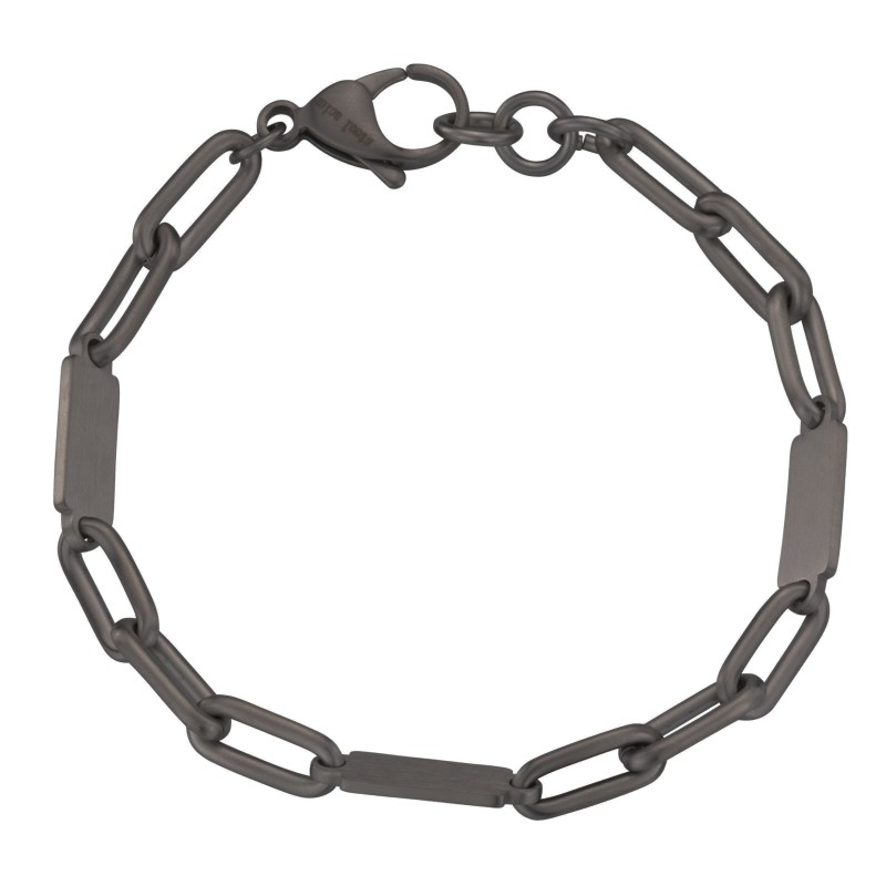 Traveller Armband Heren - Edelstaal - Zwart - Mat - Schakels - Geopend en Gesloten - 22 cm - 181245