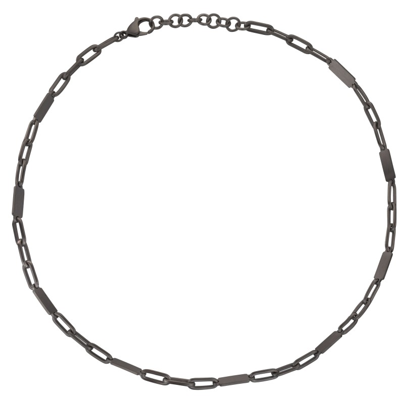 Traveller Ketting - Heren - Edelstaal - Zwart - Mat - Schakels - Geopend en Gesloten - 55+5cm - 181244