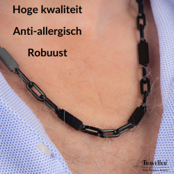 Traveller Necklace - Men - Matt Black Stainless Steel - 55cm long - 181244
