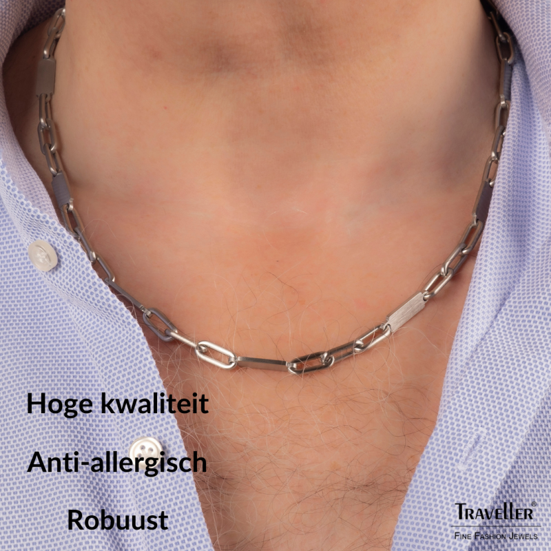 Traveller Ketting - Heren - Edelstaal - mat - 55+5cm