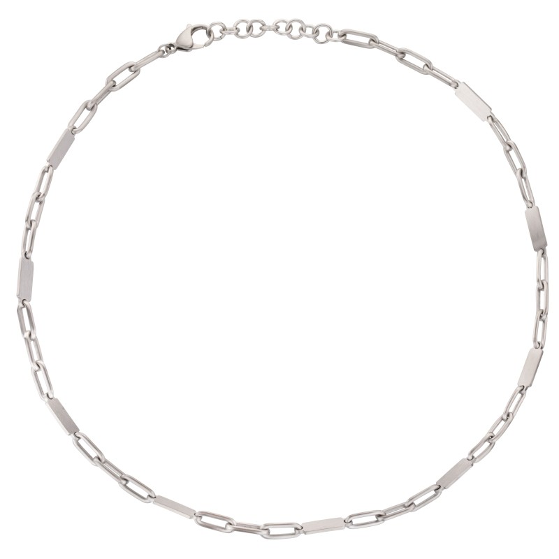 Traveller Ketting - Heren - Edelstaal - Zilverkleurig - Mat - Schakels - Geopend en Gesloten - 55+5cm - 181242