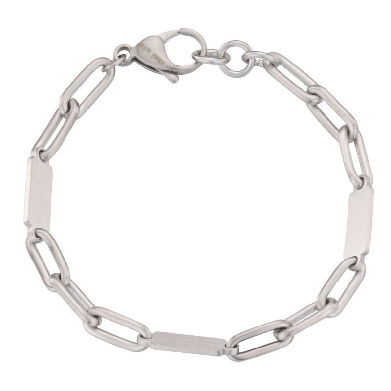 Traveller Armband - Heren -  Edelstaal - Zilverkleurig - Mat - Schakels - Geopend en Gesloten - 22cm - 181243