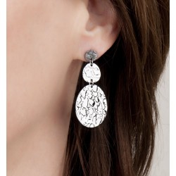 Traveller Drop Earrings - Silver Coloured - Oval - Stainless Steel - 45 x 25 mm