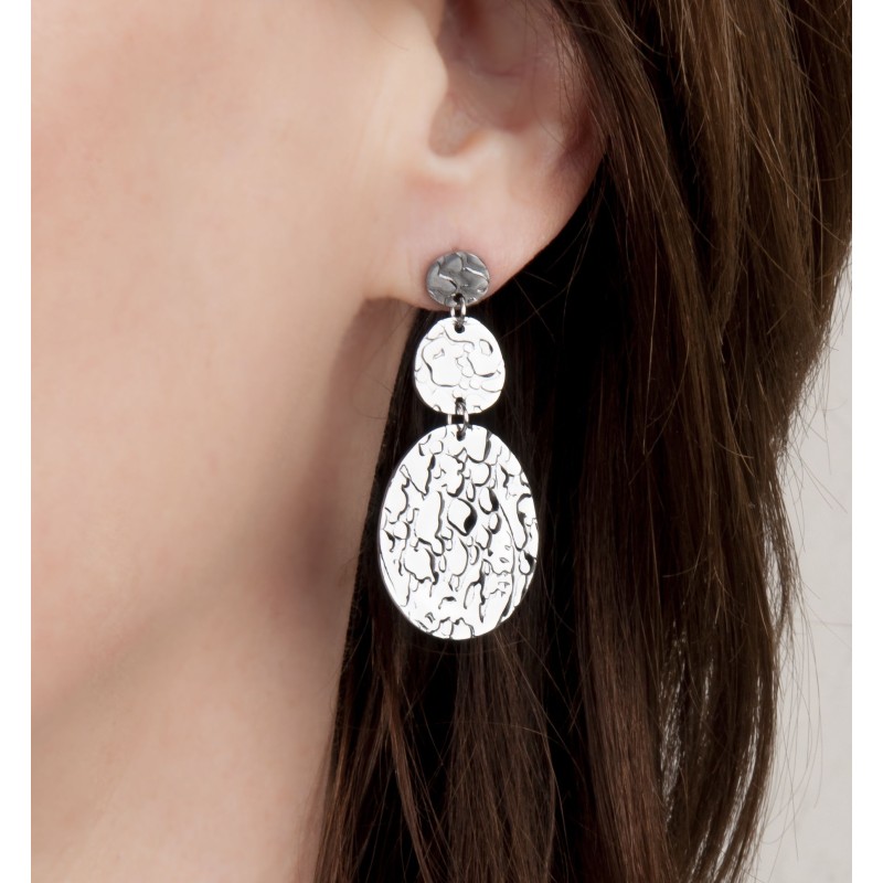 Traveller Drop Earrings - Silver Coloured - Oval - Stainless Steel - 45 x 25 mm - 181241