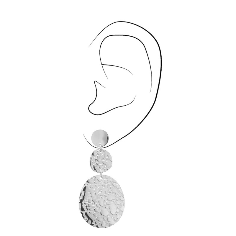 Traveller Drop Earrings - Silver Coloured - Oval - Stainless Steel - 45 x 25 mm