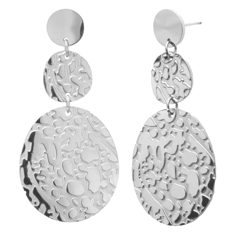 Traveller Drop Earrings - Silver Coloured - Oval - Stainless Steel - 45 x 25 mm - 181241