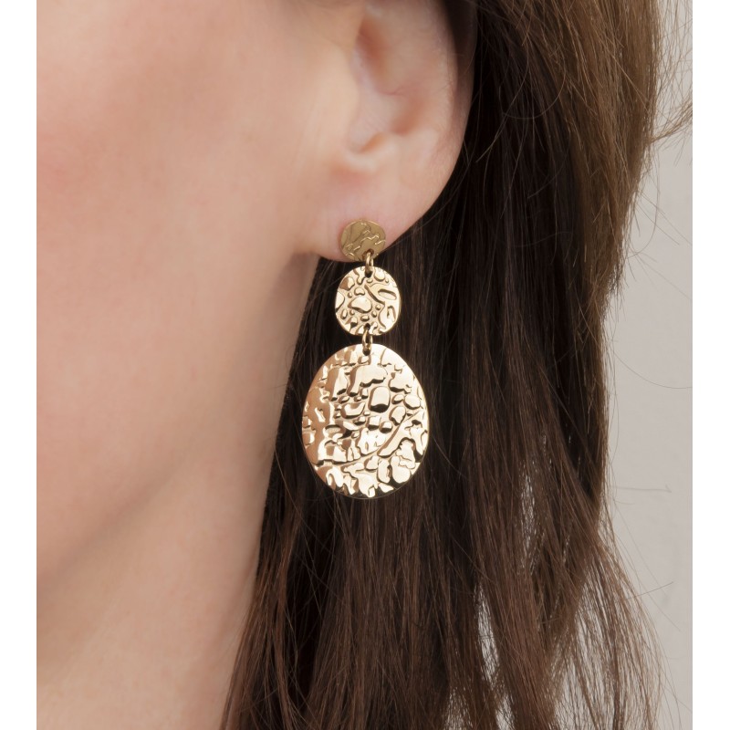 Traveller Drop Earrings - Gold Plated - Oval - Stainless Steel - 45 x 25 mm - 181240