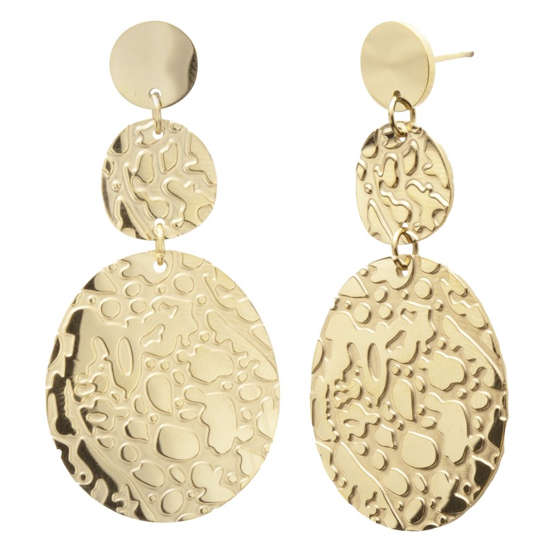 Traveller Drop Earrings - Gold Plated - Oval - Stainless Steel - 45 x 25 mm - 181240