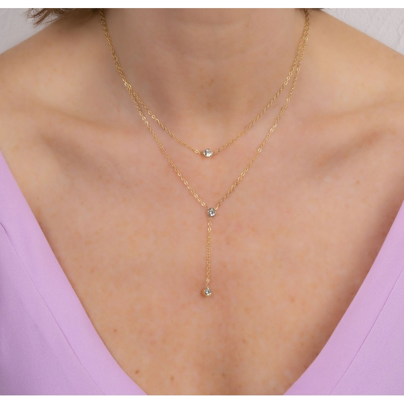 Traveller Collier - Edelstahl - Vergoldet - Zirkonia - 2 Reihen - 38-42cm - 181238