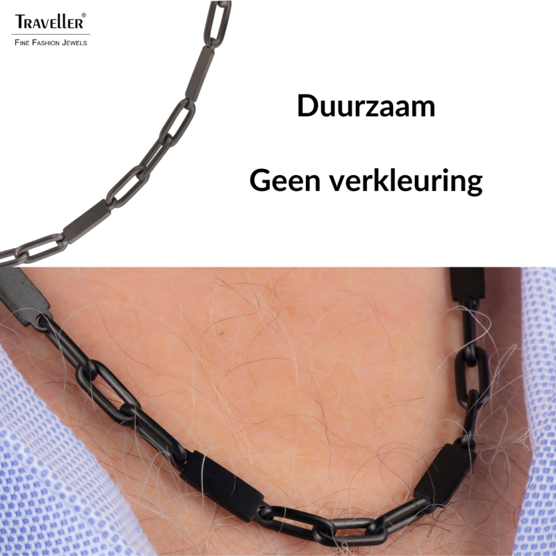Traveller Ketting - Edelstaal zwart - mat - 55+5cm