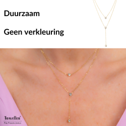 Traveller Dames Ketting - Edelstaal - Verguld - Zirkonia - 2 Rijen - 38-42cm - 181238