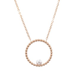 Traveller Collier - Edelstahl - Rosé Vergoldet - Süßwasser Perle - 4mm - Anhänger 25mm - 45+5cm - 181237