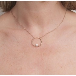 Traveller Ketting - Edelstaal - Rosé Verguld - Zoetwater Parel - 4mm - Hanger 25 mm - 45+5cm - 181237