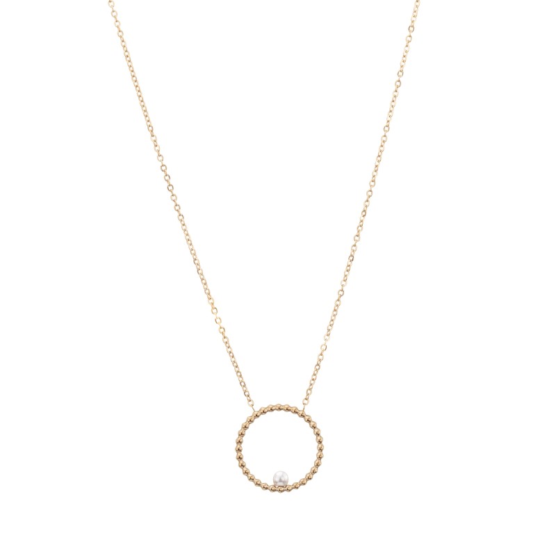 Traveller Dames Ketting - Edelstaal - Rosé Verguld - Zoetwater Parel - 4mm - Hanger 25 mm - 45+5cm - 181237