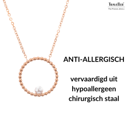 Traveller Dames Ketting - Edelstaal - Rosé Verguld - Zoetwater Parel - 4mm - Hanger 25 mm - 45+5cm - 181237
