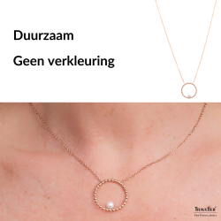 Traveller Ketting - Edelstaal - Rosé Verguld - Zoetwater Parel - 4mm - Hanger 25 mm - 45+5cm - 181237