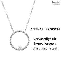 Traveller Ketting - Edelstaal - Zilverkleurig - Zoetwater Parel - 4 mm - Hanger 25 mm - 45+5 cm - 181236