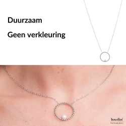Traveller Dames Ketting - Edelstaal - Zilverkleurig - Zoetwater Parel - 4 mm - Hanger 25 mm - 45+5 cm