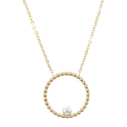 Traveller Collier - Edelstahl - Vergoldet - Süßwasser Perle - 4 mm - Anhänger 25 mm - 45+5 cm - 181235