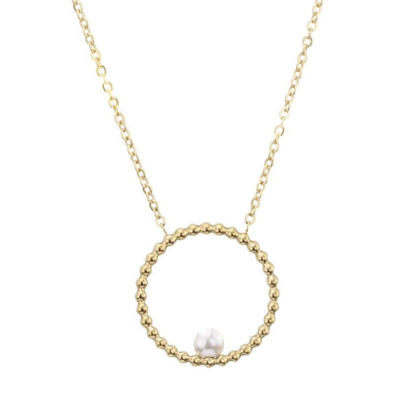 Traveller Ketting - Edelstaal - Verguld - Zoetwater Parel - 4 mm - Hanger 25 mm - 45+5 cm - 181235