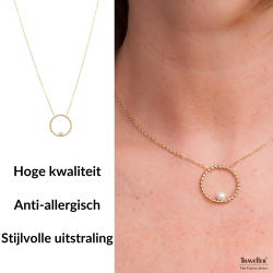 Traveller Dames Ketting - Edelstaal - Verguld - Zoetwater Parel - 4 mm - Hanger 25 mm - 45+5 cm - 181235